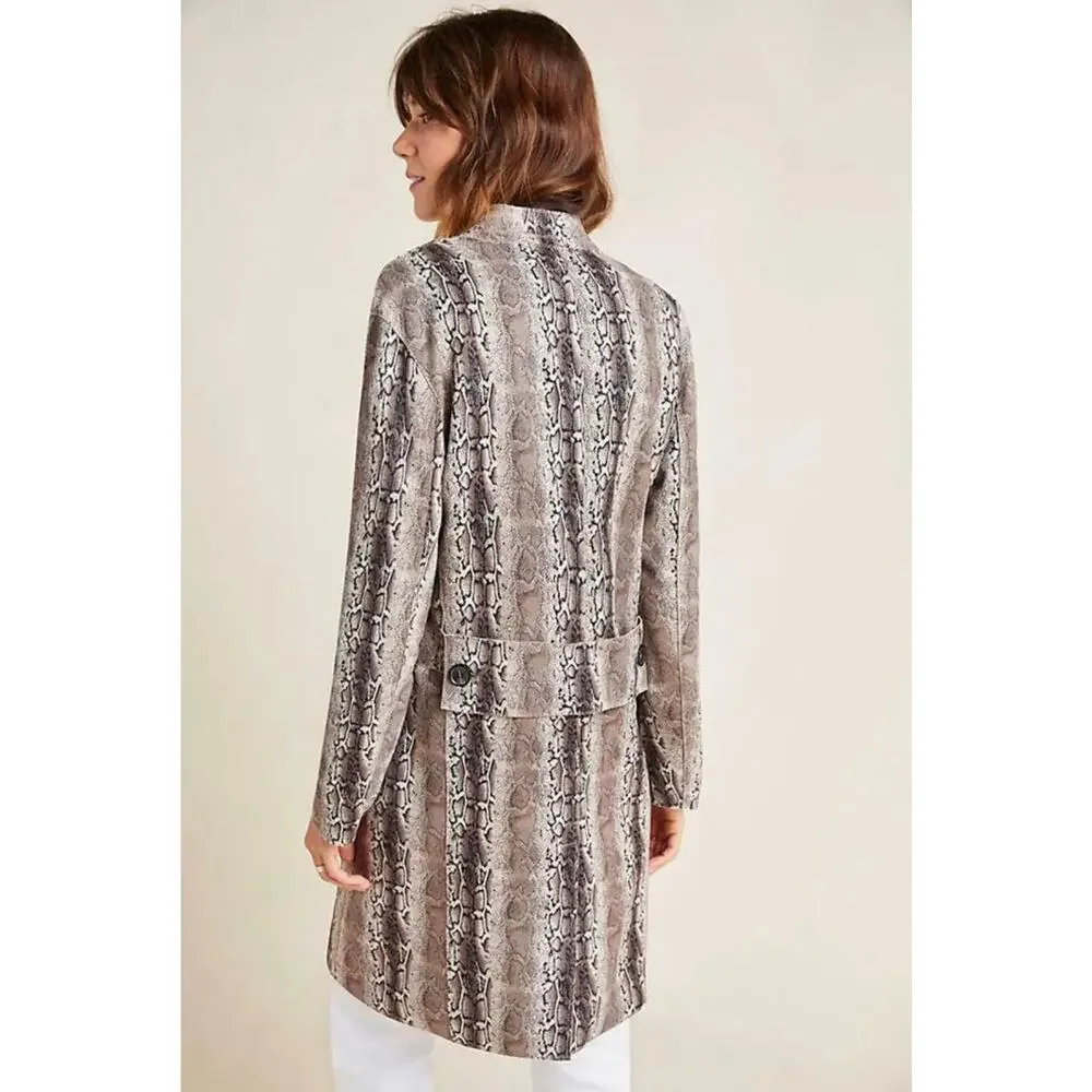 Blank NYC Python Print Faux Suede Longline Duster Coat Neutral Taupe Womens Sm